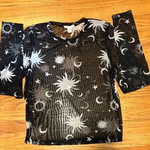 Full Tilt sheer black and white celestial top